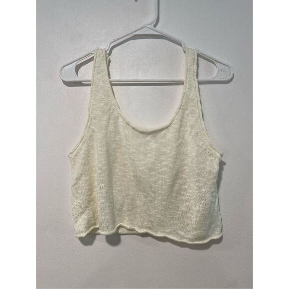 Minimalist Cream Knit Crop Tank Top | Size M | Sleeveless Soft Sweater Vest Aest - Picture 1 of 5